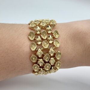 Wide Gold Tone Statement Bracelet Textured Link Chunky Vintage